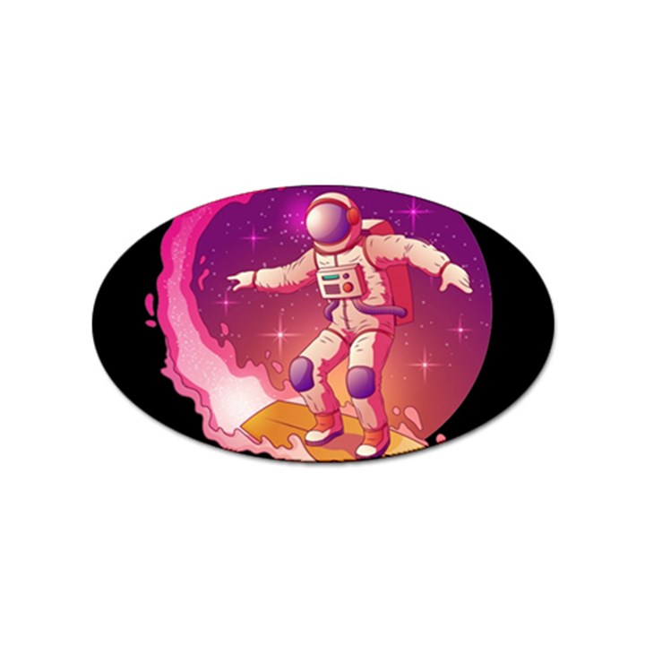 Astronaut-spacesuit-standing-surfboard-surfing-milky-way-stars Sticker (Oval)