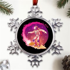 Astronaut-spacesuit-standing-surfboard-surfing-milky-way-stars Metal Large Snowflake Ornament by Salman4z