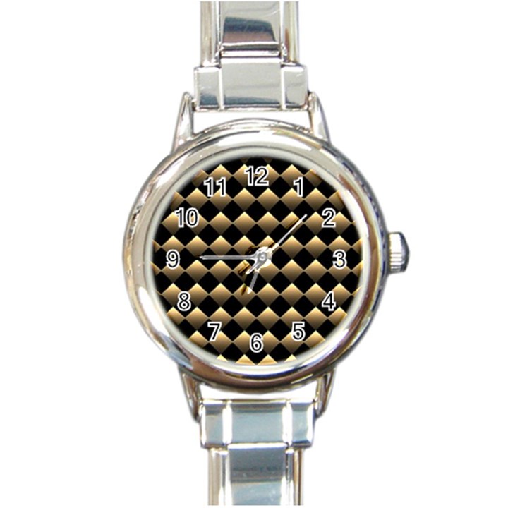 Golden Chess Board Background Round Italian Charm Watch