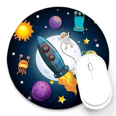 Spaceship-astronaut-space Round Mousepad by Salman4z