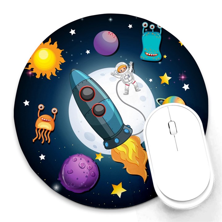 Spaceship-astronaut-space Round Mousepad