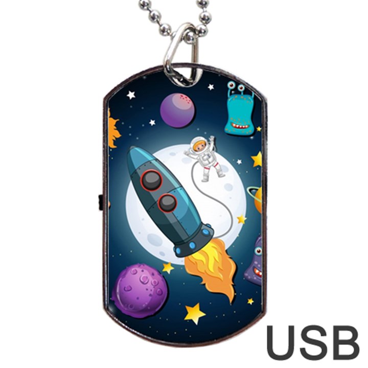 Spaceship-astronaut-space Dog Tag USB Flash (One Side)