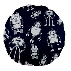 White-robot-blue-seamless-pattern Large 18  Premium Round Cushions by Salman4z