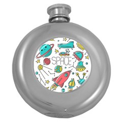 Space-cosmos-seamless-pattern-seamless-pattern-doodle-style Round Hip Flask (5 Oz) by Salman4z