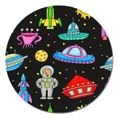 Seamless-pattern-with-space-objects-ufo-rockets-aliens-hand-drawn-elements-space Magnet 5  (round) by Salman4z