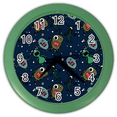 Monster-alien-pattern-seamless-background Color Wall Clock by Salman4z