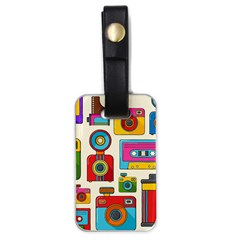 Retro-cameras-audio-cassettes-hand-drawn-pop-art-style-seamless-pattern Luggage Tag (one Side) by Salman4z