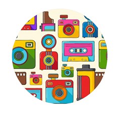 Retro-cameras-audio-cassettes-hand-drawn-pop-art-style-seamless-pattern Mini Round Pill Box (pack Of 5) by Salman4z