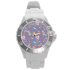 Outer-space-seamless-background Round Plastic Sport Watch (l) by Salman4z