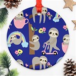 Hand-drawn-cute-sloth-pattern-background Ornament (Round) Front