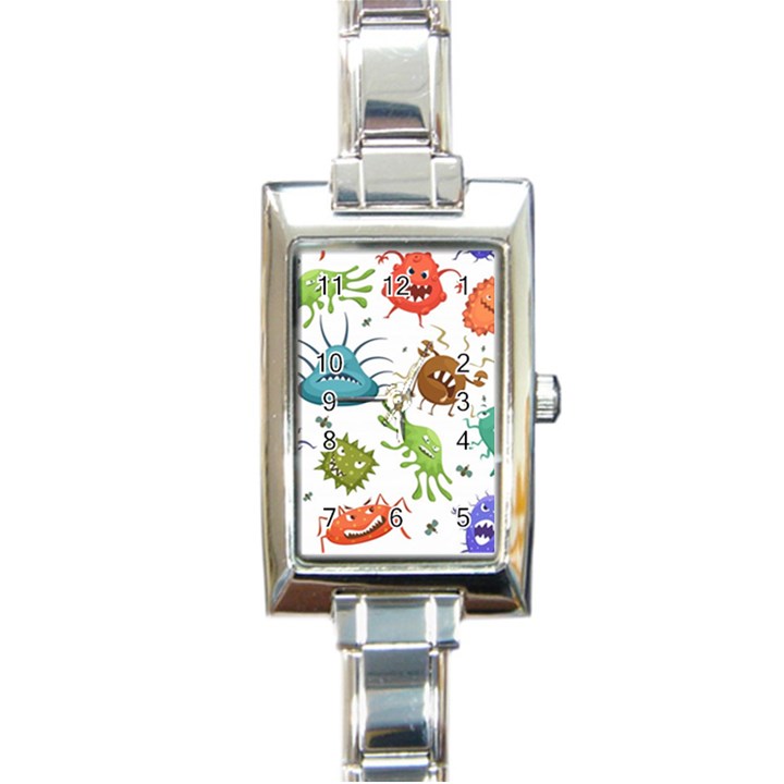 Dangerous-streptococcus-lactobacillus-staphylococcus-others-microbes-cartoon-style-vector-seamless Rectangle Italian Charm Watch