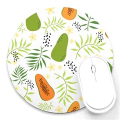 Seamless-tropical-pattern-with-papaya Round Mousepad by Salman4z