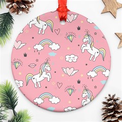 Cute-unicorn-seamless-pattern Round Ornament (two Sides) by Salman4z