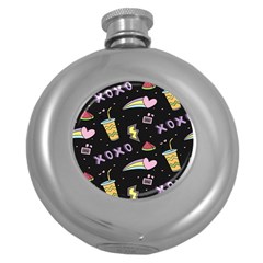 Cute-girl-things-seamless-background Round Hip Flask (5 Oz) by Salman4z