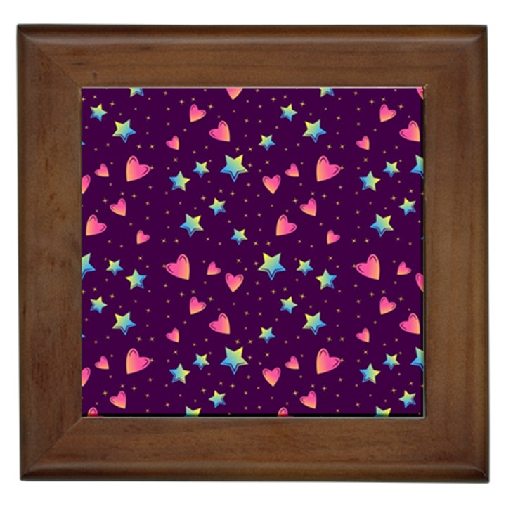 Colorful-stars-hearts-seamless-vector-pattern Framed Tile