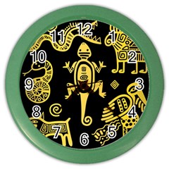 Mexican-culture-golden-tribal-icons Color Wall Clock by Salman4z