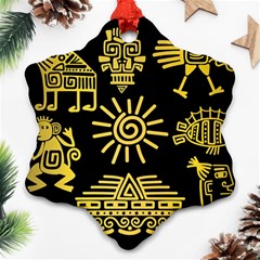 Maya-style-gold-linear-totem-icons Snowflake Ornament (two Sides) by Salman4z