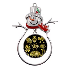 Maya-style-gold-linear-totem-icons Metal Snowman Ornament by Salman4z