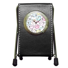 Cute-doodle-cartoon-seamless-pattern Pen Holder Desk Clock by Salman4z