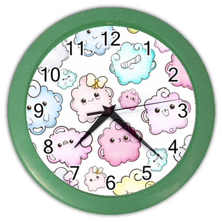 Cute-doodle-cartoon-seamless-pattern Color Wall Clock