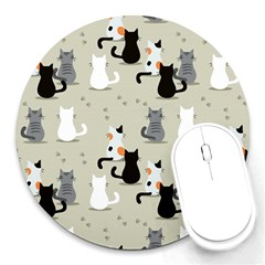 Cute-cat-seamless-pattern Round Mousepad by Salman4z