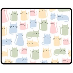 Cute-cat-colorful-cartoon-doodle-seamless-pattern Two Sides Fleece Blanket (medium) by Salman4z