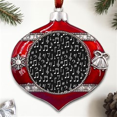 Chalk-music-notes-signs-seamless-pattern Metal Snowflake And Bell Red Ornament by Salman4z