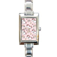 Cute-unicorn-rainbow-seamless-pattern-background Rectangle Italian Charm Watch by Salman4z