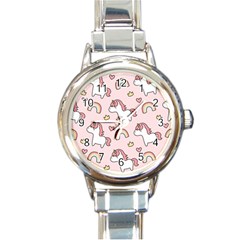 Cute-unicorn-rainbow-seamless-pattern-background Round Italian Charm Watch by Salman4z