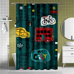 Seamless-pattern-hand-drawn-with-vehicles-buildings-road Shower Curtain 48  X 72  (small)  by Salman4z