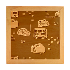 Seamless-pattern-hand-drawn-with-vehicles-buildings-road Wood Photo Frame Cube by Salman4z