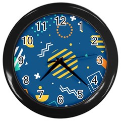 Flat-design-geometric-shapes-background Wall Clock (black) by Salman4z