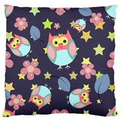 Owl-stars-pattern-background Large Premium Plush Fleece Cushion Case (two Sides) by Salman4z