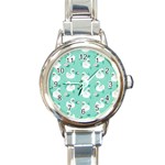 Elegant Swan Seamless Pattern Round Italian Charm Watch Front