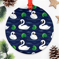 Swan Pattern Elegant Design Round Ornament (two Sides) by pakminggu