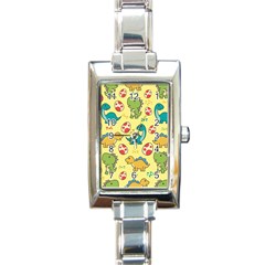 Seamless Pattern With Cute Dinosaurs Character Rectangle Italian Charm Watch by pakminggu