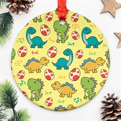 Seamless Pattern With Cute Dinosaurs Character Round Ornament (two Sides) by pakminggu