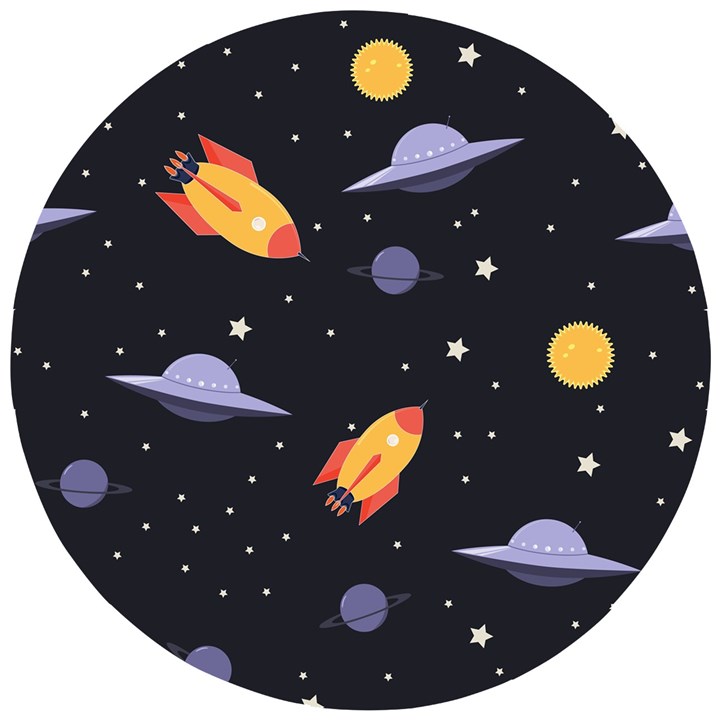 Cosmos Rockets Spaceships Ufos Wooden Puzzle Round