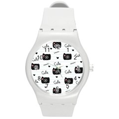 Cute Cameras Doodles Hand Drawn Round Plastic Sport Watch (m) by pakminggu