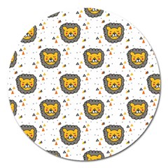 Lion Heads Pattern Design Doodle Magnet 5  (round) by pakminggu