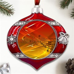 Music Notes Melody Note Sound Metal Snowflake And Bell Red Ornament by pakminggu