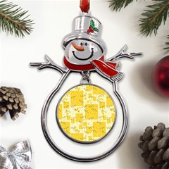 Party Confetti Yellow Squares Metal Snowman Ornament by pakminggu