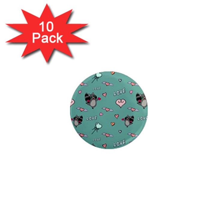 Raccoon Texture Seamless Scrapbooking Hearts 1  Mini Magnet (10 pack) 