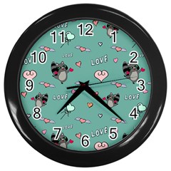 Raccoon Texture Seamless Scrapbooking Hearts Wall Clock (black) by pakminggu