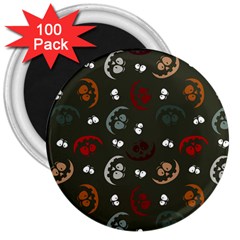 Art Halloween Pattern Creepy Design Digital Papers 3  Magnets (100 Pack) by pakminggu