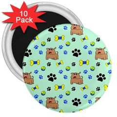 Dog Pattern Seamless Blue Background Scrapbooking 3  Magnets (10 Pack)  by pakminggu