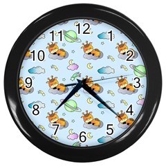 Pattern Giraffe Animal Seamless Scrapbooking Blue Wall Clock (black) by pakminggu