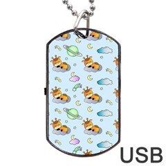 Pattern Giraffe Animal Seamless Scrapbooking Blue Dog Tag Usb Flash (one Side) by pakminggu