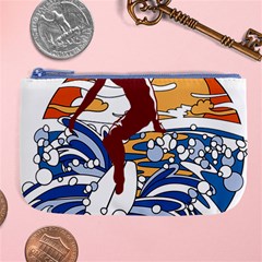 Beach Illustration Summer Beach Surf Waves Large Coin Purse by pakminggu