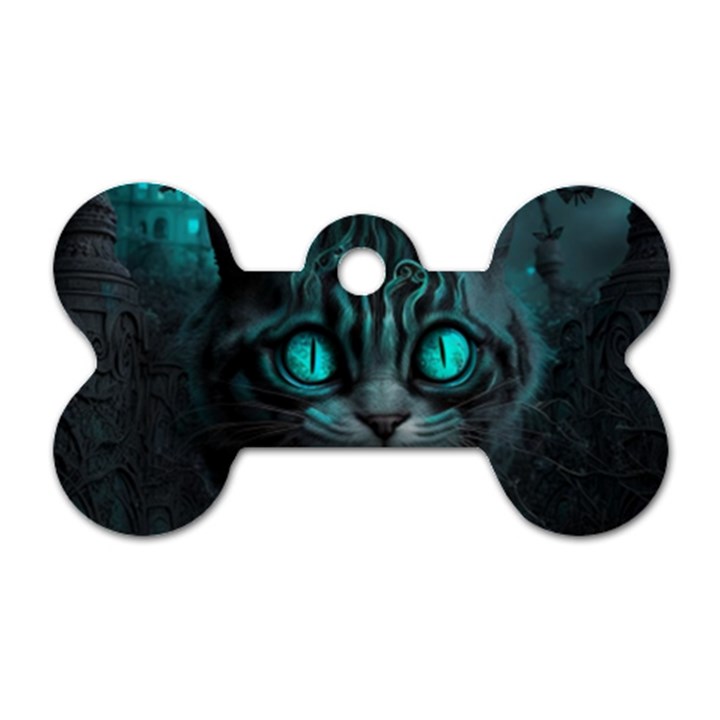 Angry Cat Fantasy Dog Tag Bone (Two Sides)